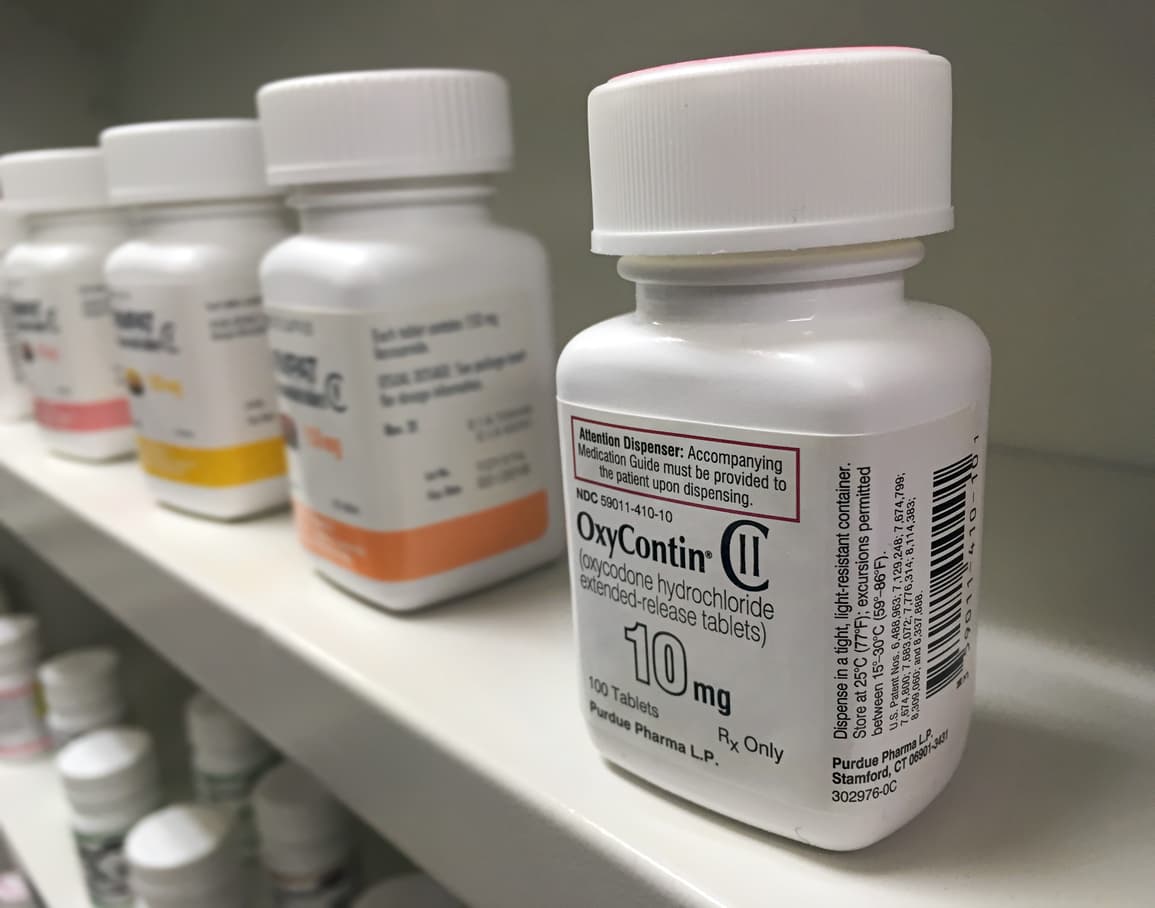 Oxycontin tablets on a shelf