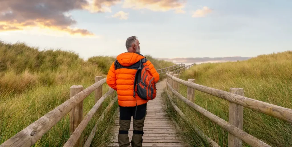 The Link Between Autism and Addiction. Image of man walking on boardwalk